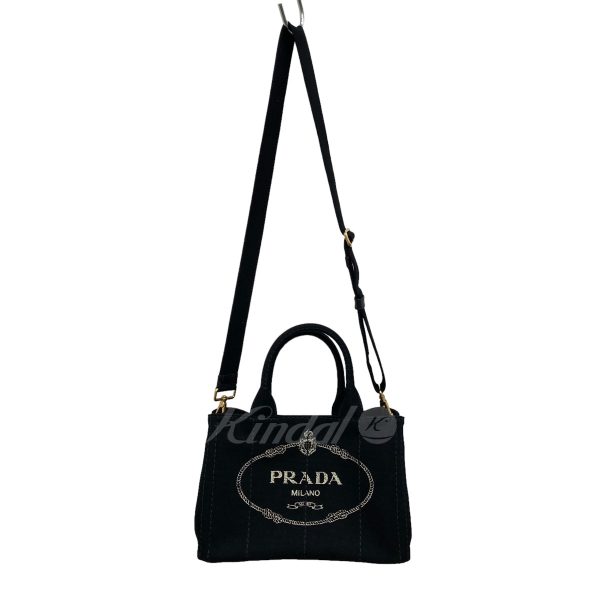 8005001212515 4 PRADA Mini Canapa Denim 2Way Bag Black