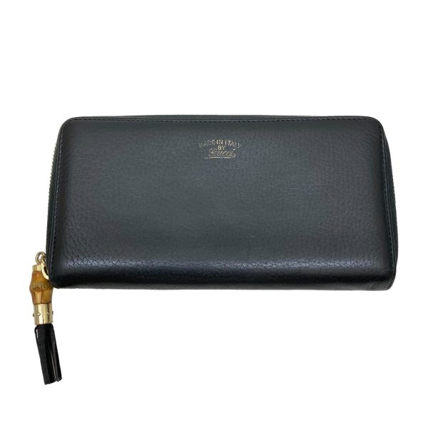 8009001373962 1 GUCCI Bamboo Tassel Round Long Wallet 307984 Black