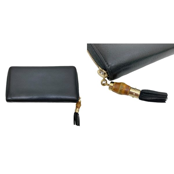 8009001373962 2 GUCCI Bamboo Tassel Round Long Wallet 307984 Black