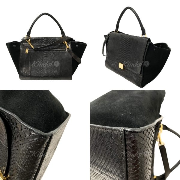 8018000942895 2 CELINE TRAPEZE Python bag black