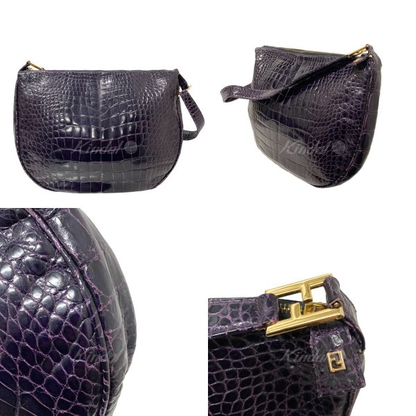 8018000950814 2 FENDI Crocodile One Shoulder Bag Purple