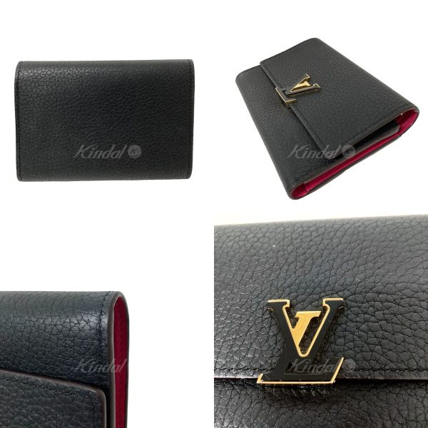 8018001072188 2 LOUIS VUITTON Taurillon Wallet Noir Hot Pink