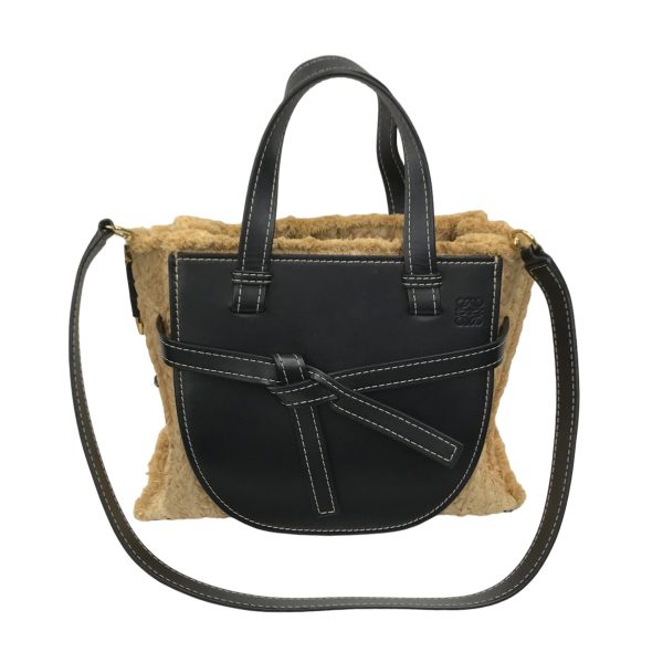 8033001598216 1 LOEWE Gate Top Handle Small Raffia 2WAY Bag Black