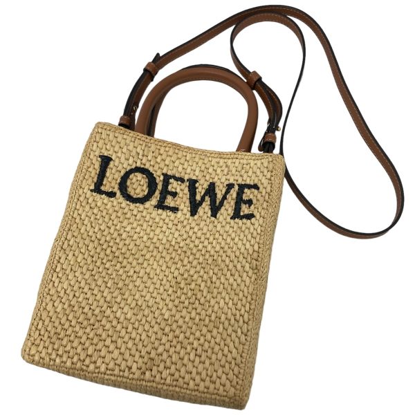 8040000788685 1 LOEWE Standard Tote Bag Raffia Brown White