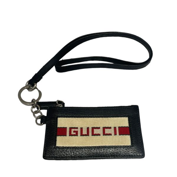 8055000430519 1 GUCCI Case Jacquard Stripe Strap Pass Case Black