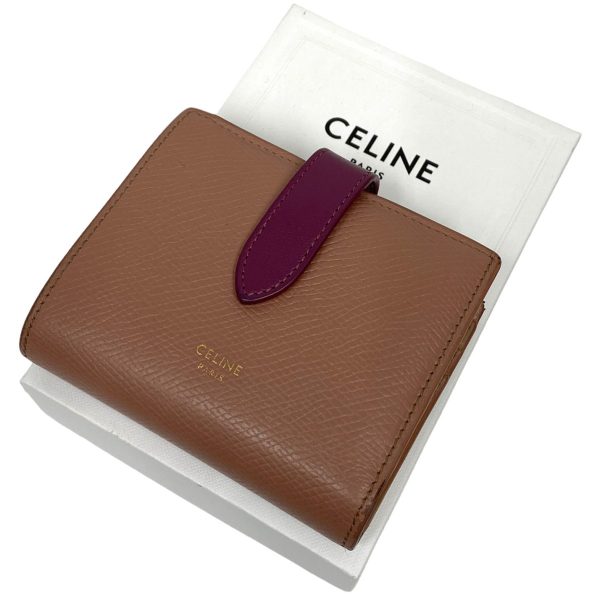 8069000105445 1 CELINE Bicolor Grained Calfskin Small Strap Wallet Pink