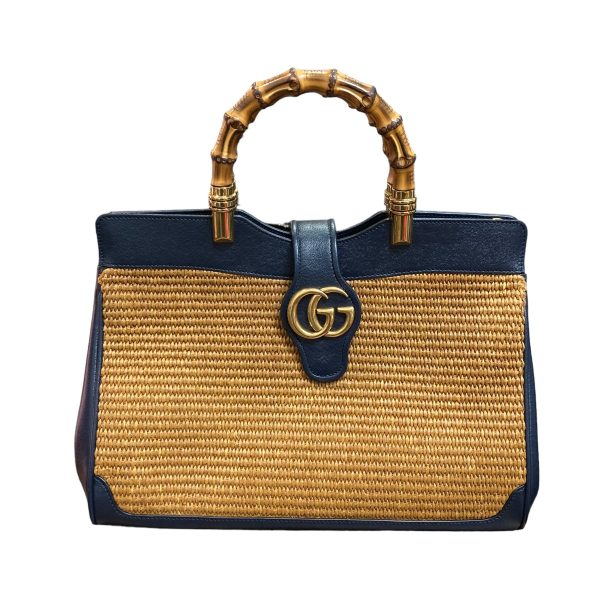 8078000305427 1 GUCCI bamboo handle bag Blue brown