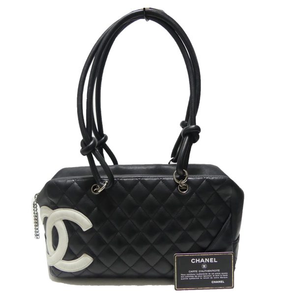 8081000056473 1 CHANEL Cambon Line Coco Mark Mini Bowling Bag Black White