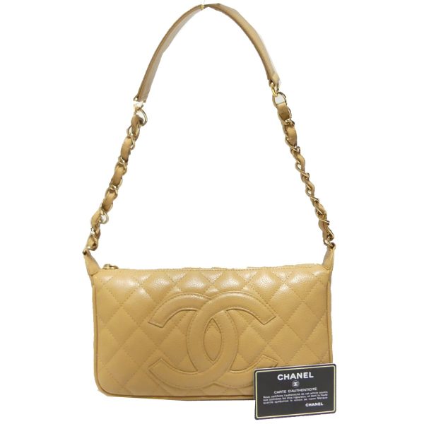 8081000062320 1 CHANEL Cocomark Matelasse Caviar Skin Chain Shoulder Bag Beige