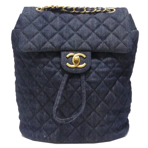 8081000062863 1 CHANEL Cocomark Denim Chain Rucksack Backpack Indigo