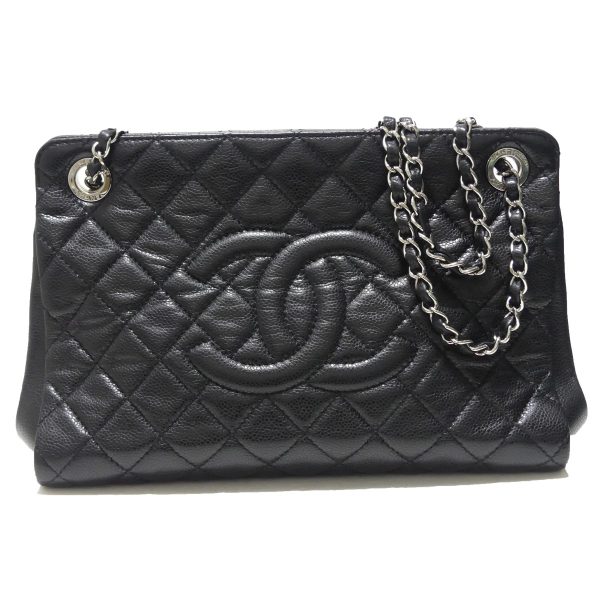 8081000062887 1 CHANEL Cocomark Matelasse Caviar Skin Chain Tote Bag Black