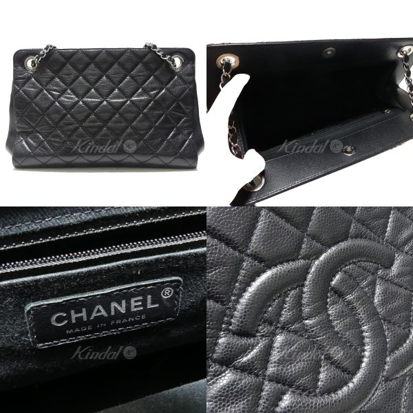 8081000062887 2 CHANEL Cocomark Matelasse Caviar Skin Chain Tote Bag Black