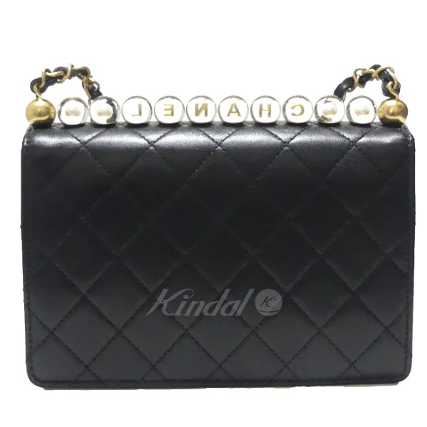 8081000063686 4 CHANEL Coco Mark Fake Pearl Glass Single Chain Shoulder Bag Black