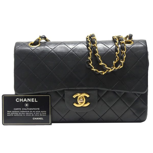 8081000067370 1 CHANEL Matelasse 23 Lambskin Double Flap Double Chain Shoulder Bag Black