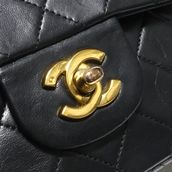 8081000067370 8 CHANEL Matelasse 23 Lambskin Double Flap Double Chain Shoulder Bag Black