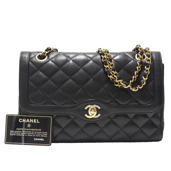 8081000074248 1 CHANEL Paris Matelasse 25 Lambskin Chain Shoulder Bag Black