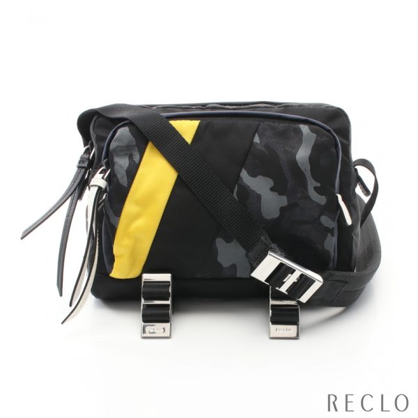 900085 Prada shoulder bag camouflage nylon saffiano black multicolor