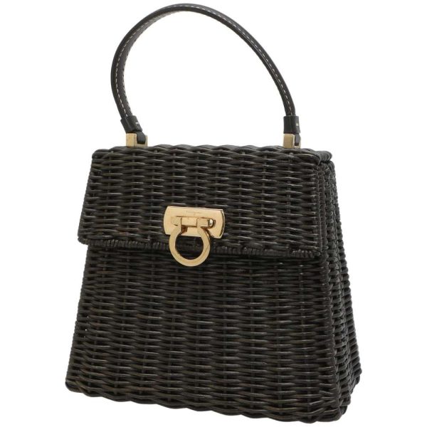 9108486 01 Salvatore Ferragamo Gancini Basket Bag Black