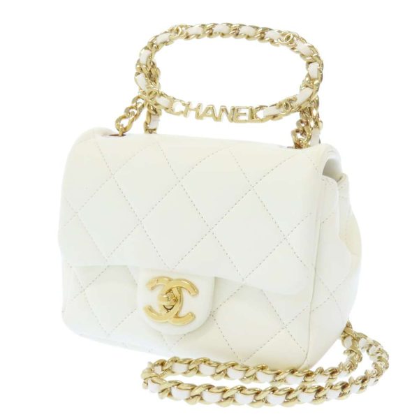 9163782 01 Chanel Chain Shoulder Bag Matelasse Coco Mark Calfskin White