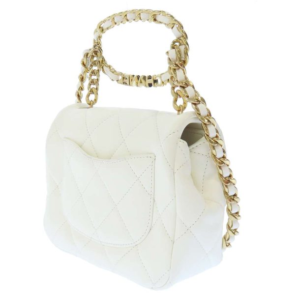 9163782 02 Chanel Chain Shoulder Bag Matelasse Coco Mark Calfskin White