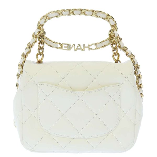 9163782 03 Chanel Chain Shoulder Bag Matelasse Coco Mark Calfskin White