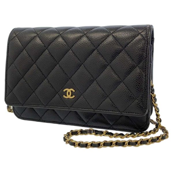 9163935 01 CHANEL Chain Wallet Matelasse Coco Mark Caviar Skin Black