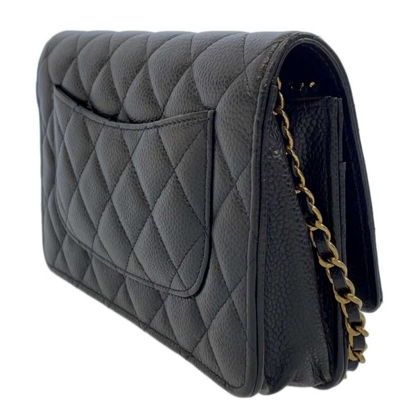 9163935 02 CHANEL Chain Wallet Matelasse Coco Mark Caviar Skin Black