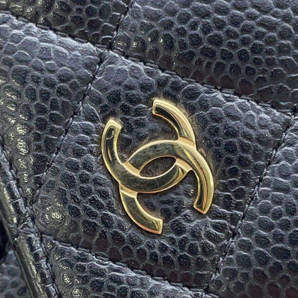 9163935 09 CHANEL Chain Wallet Matelasse Coco Mark Caviar Skin Black