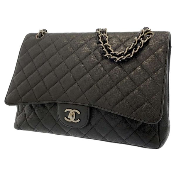 9183797 01 Chanel Chain Bag Big Matelasse Single Flap Caviar Skin Black