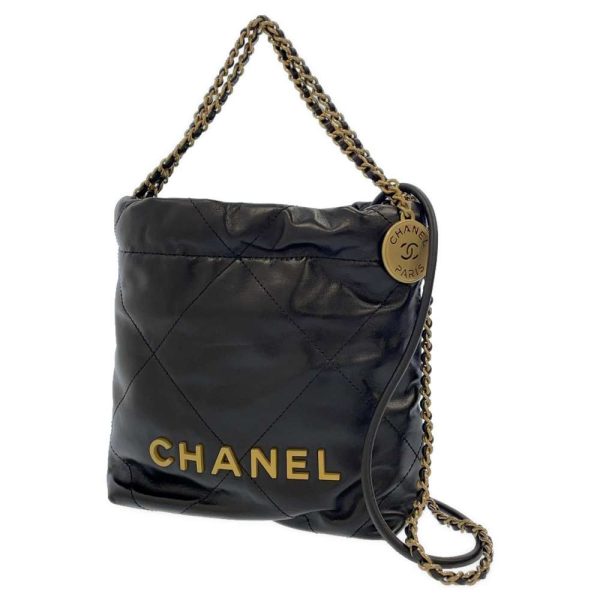 9205048 01 CHANEL 22 Matelasse Shiny Calf 2way Shoulder Bag Black