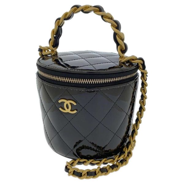 9242197 01 CHANEL Matelasse Coco Mark Vanity Patent Chain Shoulder Bag Black