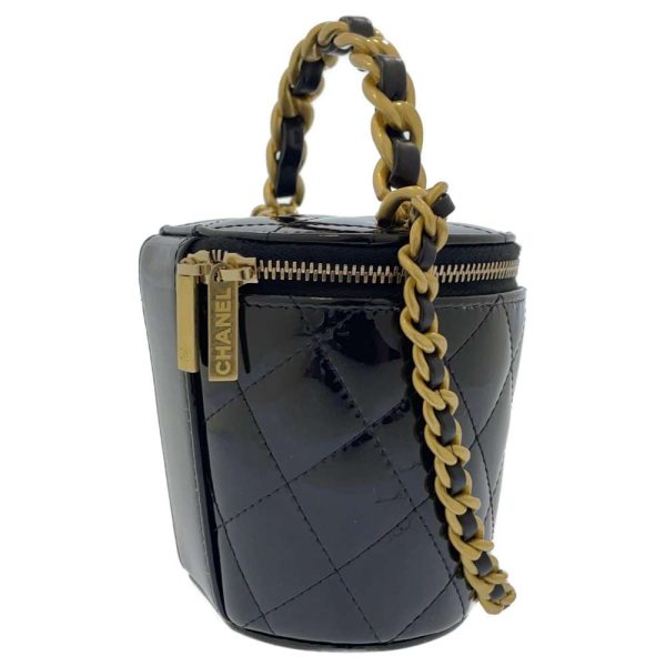 9242197 02 CHANEL Matelasse Coco Mark Vanity Patent Chain Shoulder Bag Black