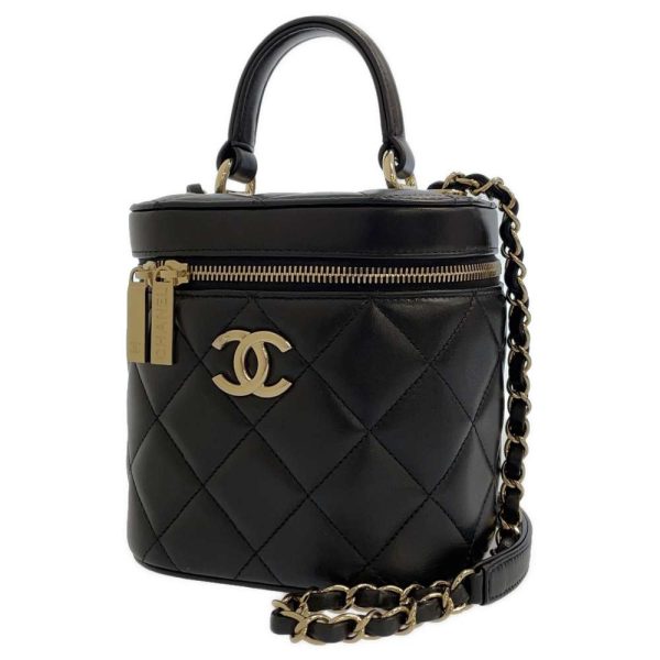 9294820 01 Chanel Chain Shoulder Bag Matelasse Vanity Bag Lambskin Black