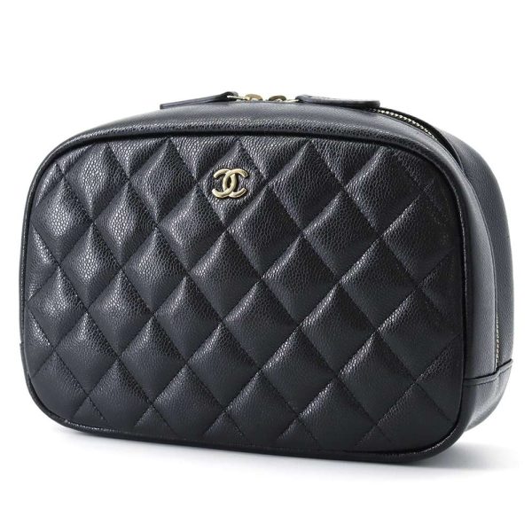 9298156 01 CHANEL Pouch Matelasse Coco Mark Caviar Skin Black