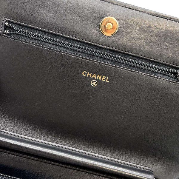 9301665 09 CHANEL Chain Wallet Coco Mark Pearl Velvet Fake Pearl Wallet Black