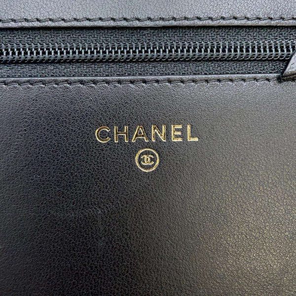 9301665 16 CHANEL Chain Wallet Coco Mark Pearl Velvet Fake Pearl Wallet Black