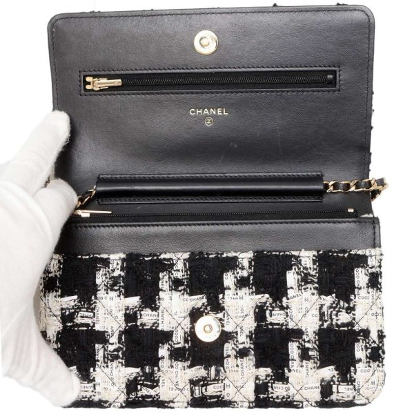 9305250 06 CHANEL Chain Wallet Tweed Here Mark Wallet Black