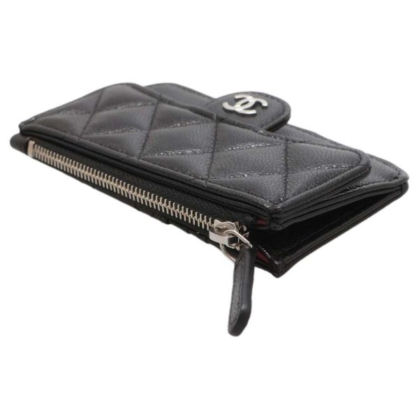 9320208 02 CHANEL Card Case Zip Quilted Caviar CocoMark Black