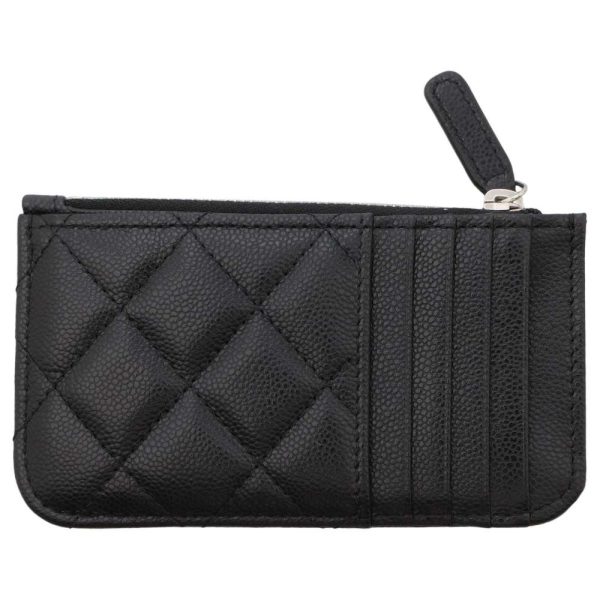 9320208 03 CHANEL Card Case Zip Quilted Caviar CocoMark Black