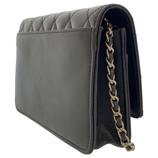 9321298 02 CHANEL Chain Wallet Matelasse Coco Mark Patent Black