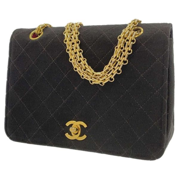 9321335 01 CHANEL Chain Bag Full Flap Matelasse Coco Mark Cotton Black