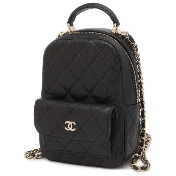 9329430 01 CHANEL Rucksack Matelasse Coco Mark Caviar Skin Mini Bag Backpack Black