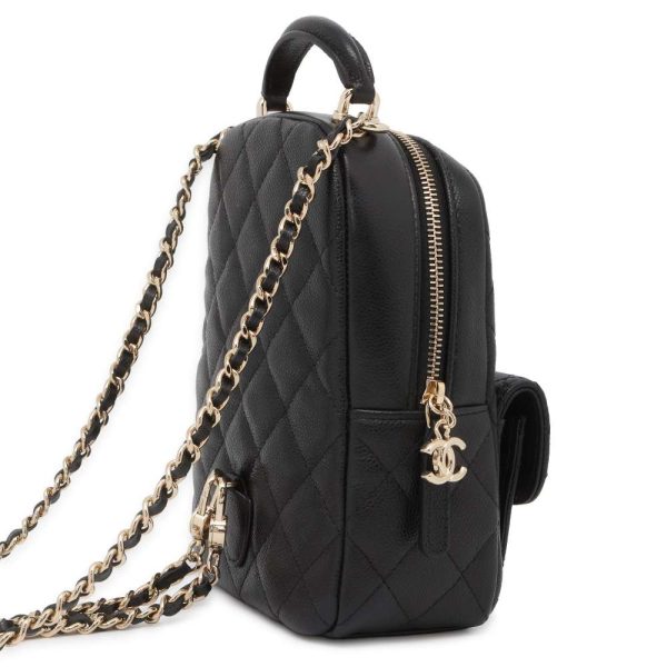 9329430 02 CHANEL Coco Mark Matelasse Rucksack Mini Caviar Skin Black