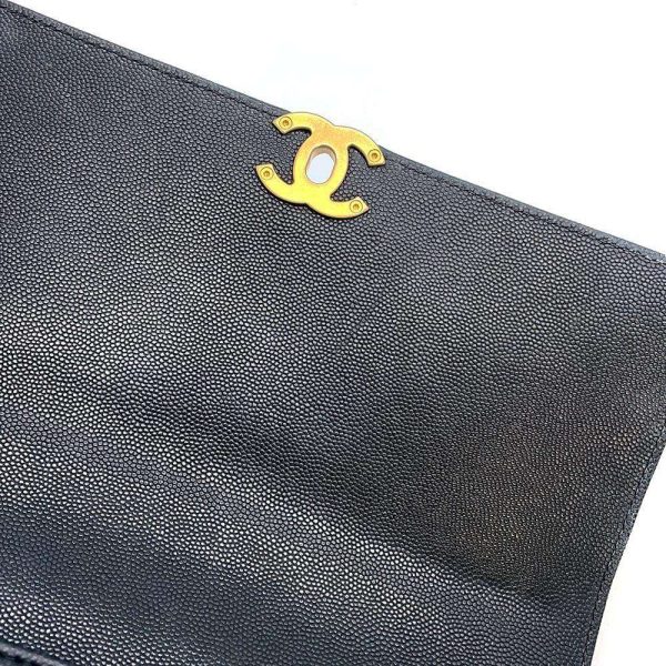 9347878 07 Chanel Chain Shoulder Bag Matelasse Plate Caviar Skin Black