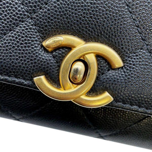 9347878 13 Chanel Chain Shoulder Bag Matelasse Plate Caviar Skin Black