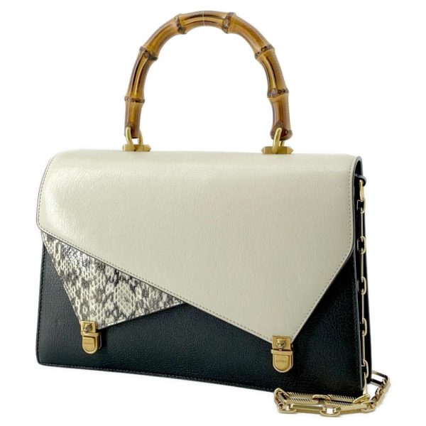 9350939 01 Gucci Python Bamboo Handbag Black White