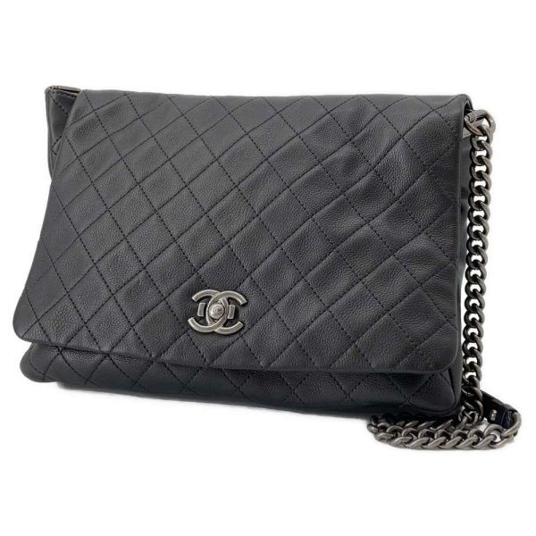 9359178 01 Chanel Chain Shoulder Bag Matelasse Calf Black