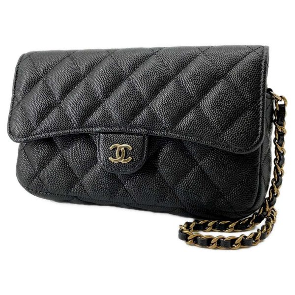 9359239 01 CHANEL Chain Bag Flap Phone Coco Mark Caviar Skin Black