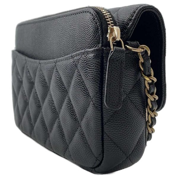 9359239 02 CHANEL Chain Bag Flap Phone Coco Mark Caviar Skin Black