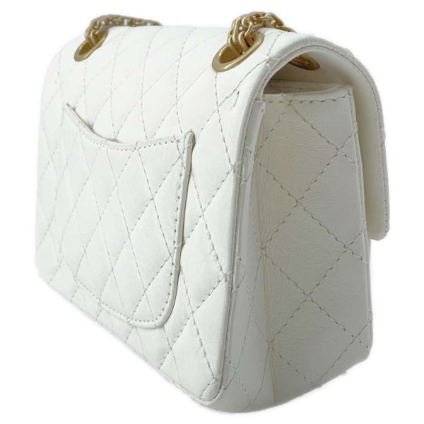 9373860 02 Chanel Chain Shoulder Bag Matelasse 255 Mini Aged Calf White